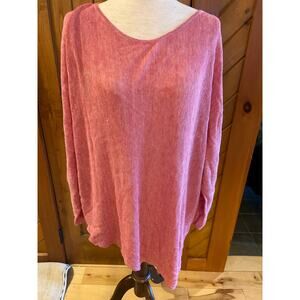 Eileen Fisher Marled Pink Asymmetrical Tunic Size XL Linen Sheer Fine Knit